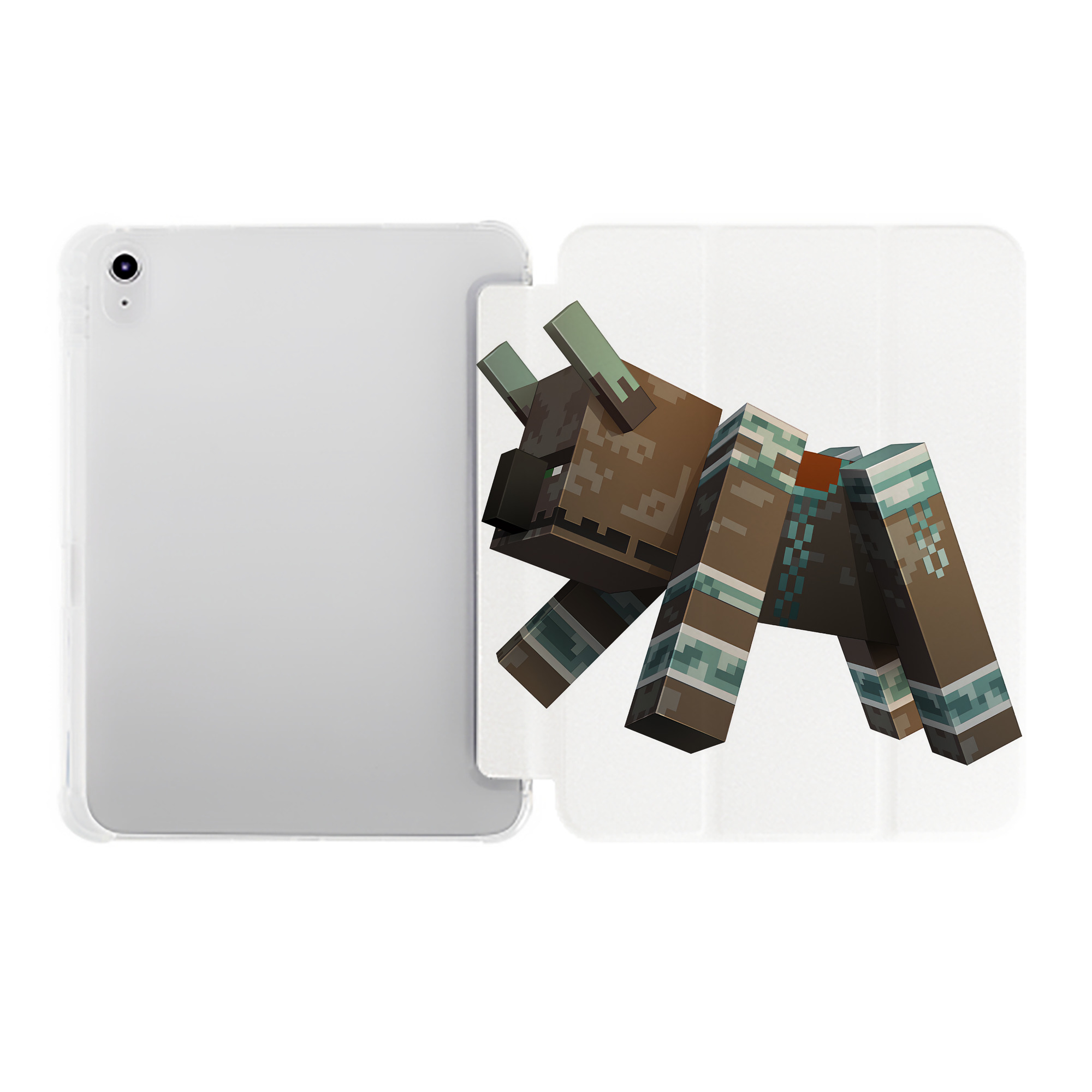 （画像用） マインクラフト ブロックの世界 Minecraft MC Block world IPad ケース ペン収納付き 三つ折りスタンド PUレザー×シリコン 対応機種9.5/10.5/10.9インチ